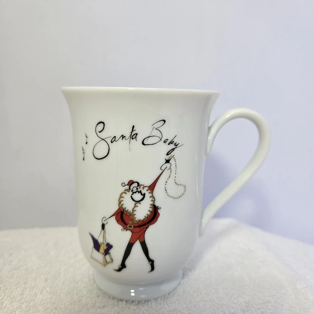 Pottery Barn Santa Baby Hot Cocoa Coffee Cups Tea Mugs Set Of 6 Christmas Rare